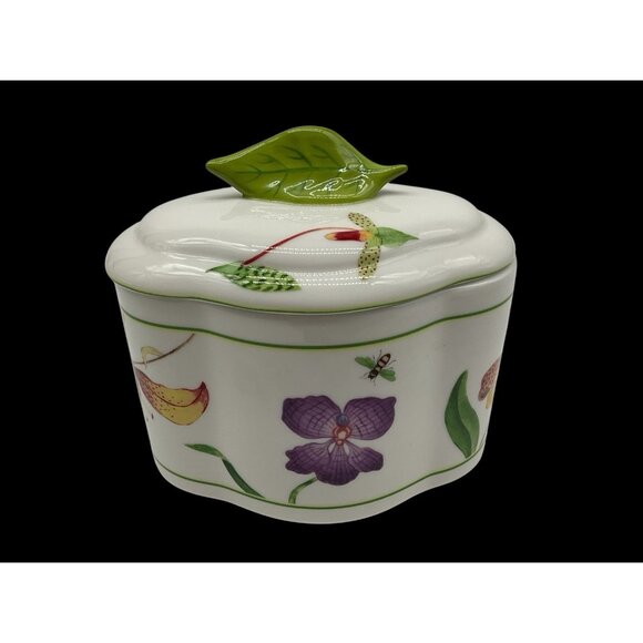 Lynn Chase Fantasia Decorated Covered Vanity Hand Painted Orchids and Butterfly - Picture 2 of 16